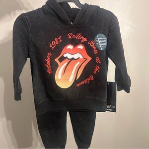 the Rolling Stones Black Kids Hoodie with Red-Orange Tongue Graphic